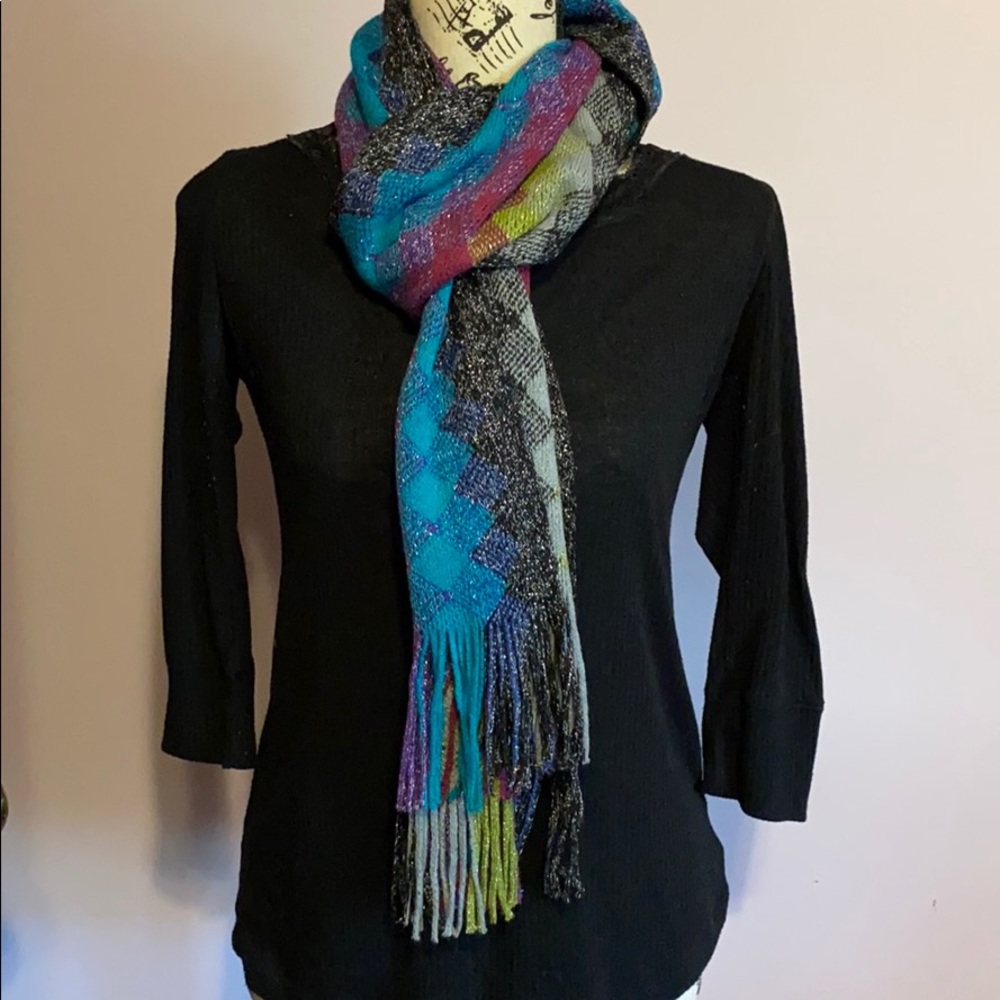 Metallic Multi-colored Fringed Scarf